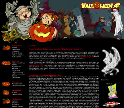 Webdesign der österr. Halloweenwebseite, halloween.at.