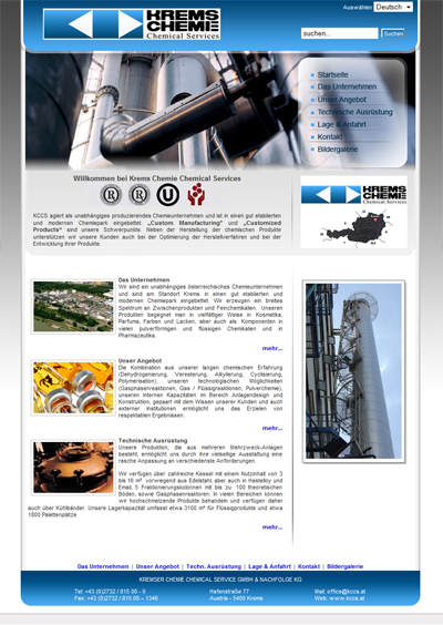 Webdesign KCCS, Krems Chemie Chemical Services.