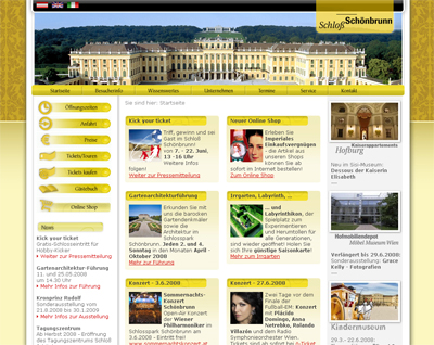 Webseite Schloss Schönbrunn, schoenbrunn.at
